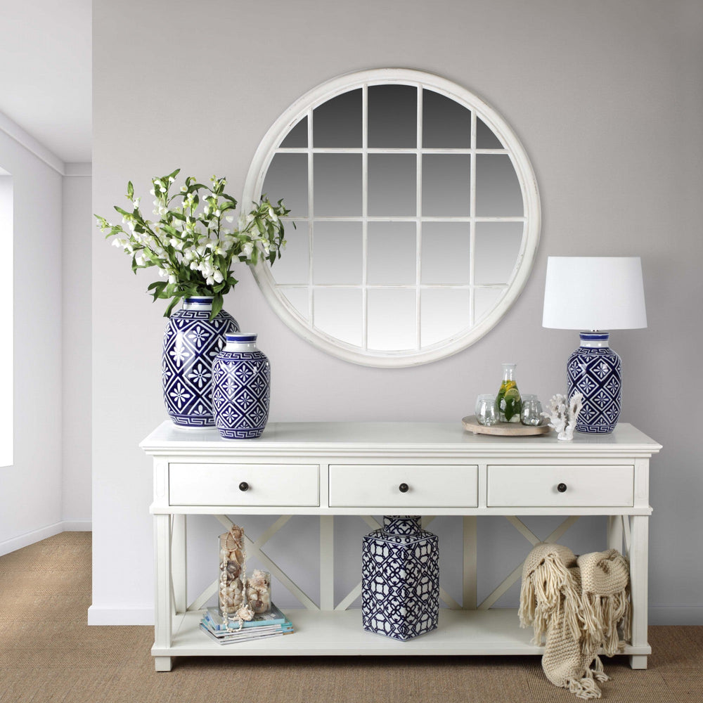 Chloe White Round Paned Mirror - OneWorld Collection