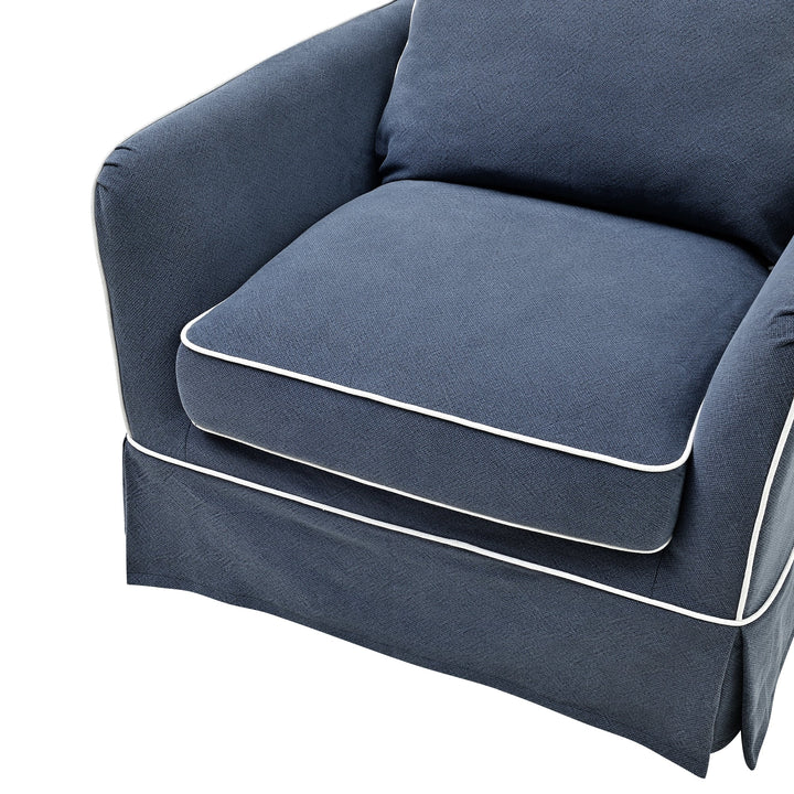 Armchair Slip Cover - Noosa Navy with White Piping - OneWorld Collection