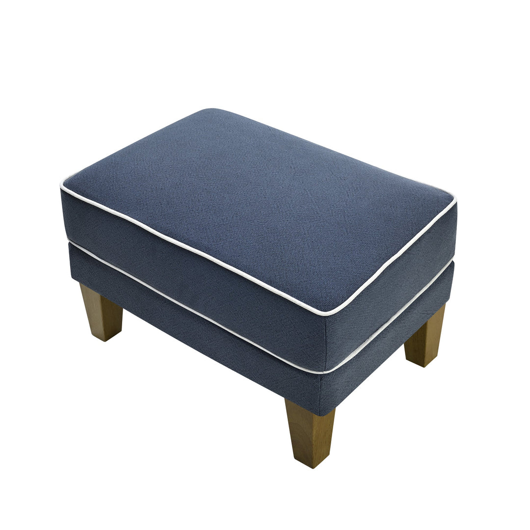 Bondi Ottoman Navy with White Piping - OneWorld Collection