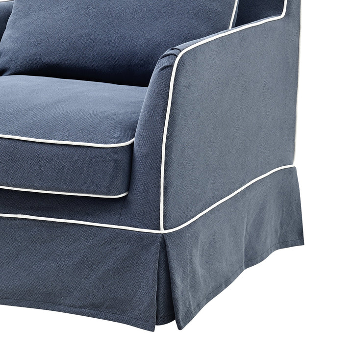 Armchair Slip Cover - Noosa Navy with White Piping - OneWorld Collection