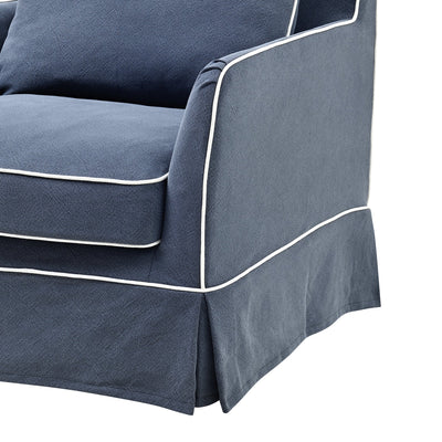Armchair Slip Cover - Noosa Navy with White Piping - OneWorld Collection