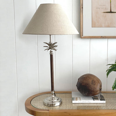 Nickel/Wood Palm Lamp W/Nat Linen Shade - OneWorld Collection