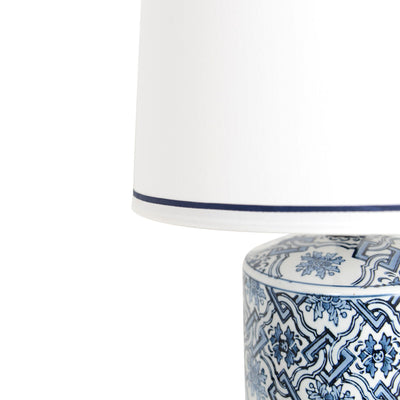 Danyon Blue Ceramic Jar Lamp with White Blue Trim Shade - OneWorld Collection