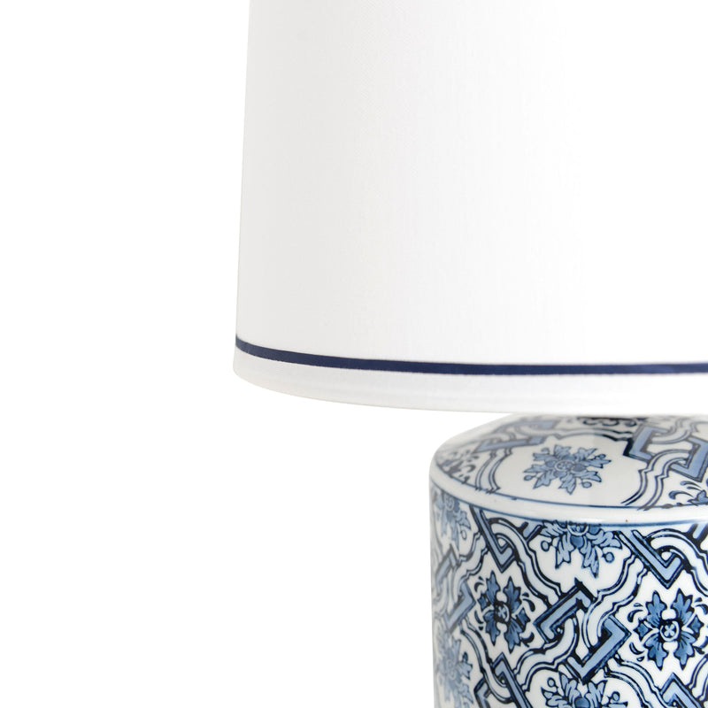 Danyon Blue Ceramic Jar Lamp with White Blue Trim Shade - OneWorld Collection