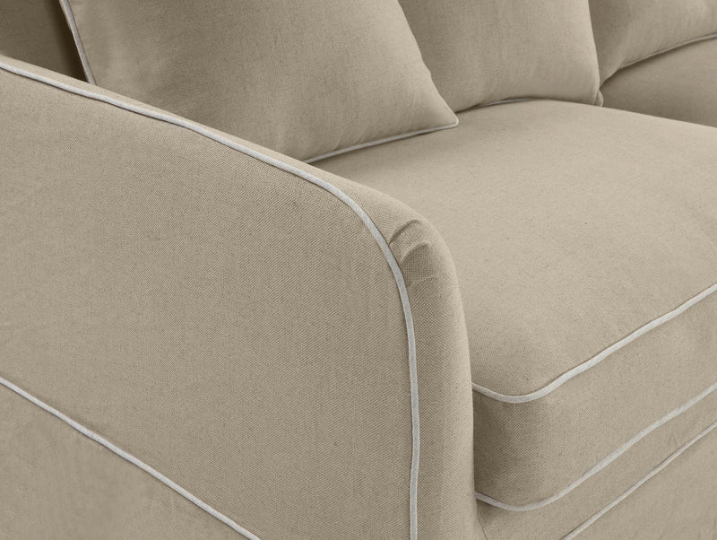 3 Seat Slip Cover - Noosa Natural with White Piping - OneWorld Collection