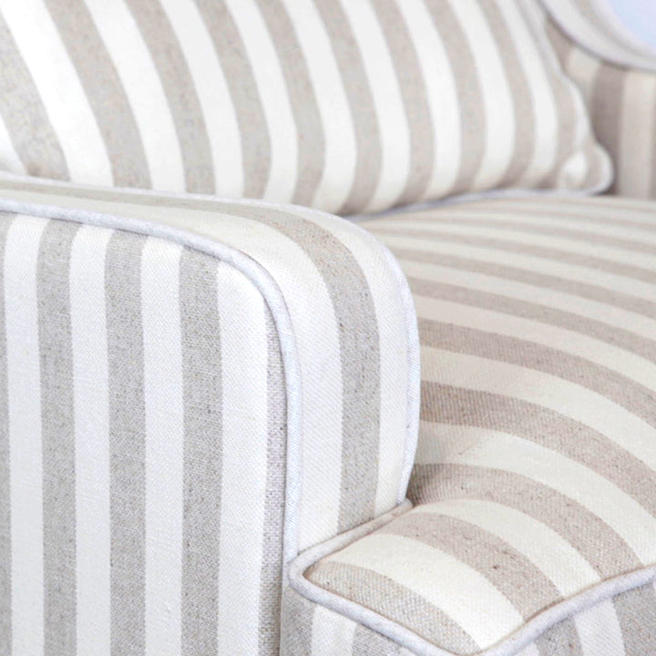 Bondi Hamptons Armchair Natural Stripe W/White Piping