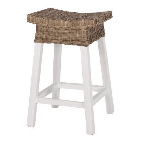 White Wood & Rattan Barstool - OneWorld Collection