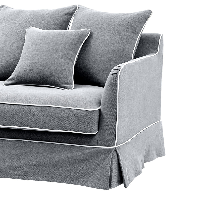 Noosa Hamptons 3 Seat Sofa Grey W/White Piping