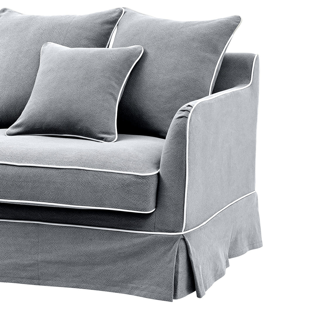 Noosa Hamptons 3 Seat Queen Sofa Bed Grey W/White Piping