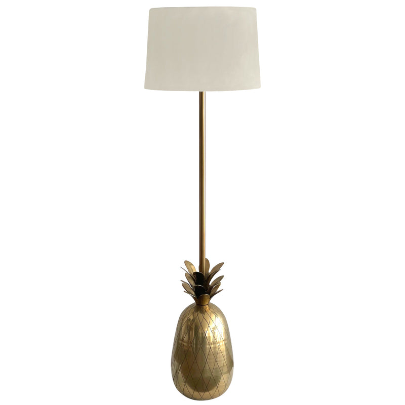 Capricorn Antique Brass Pineapple Floor Lamp with Natural Linen Shade - OneWorld Collection
