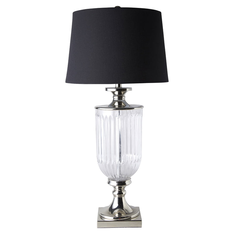 Glass Nickel Lamp W/Black Linen Shade - OneWorld Collection