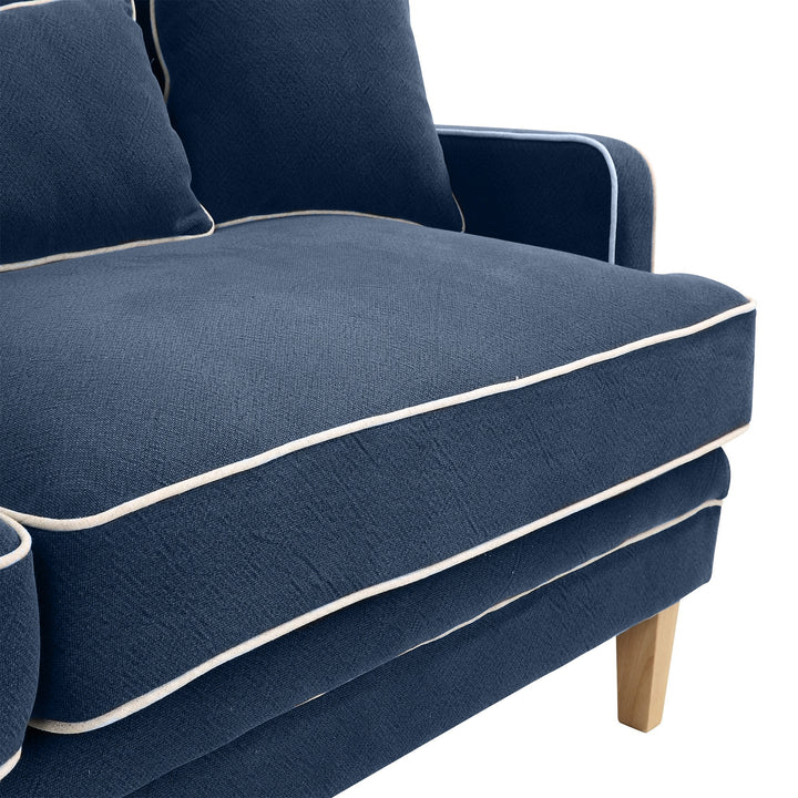 Bondi Hamptons 3 Seat Sofa Navy W/White Piping