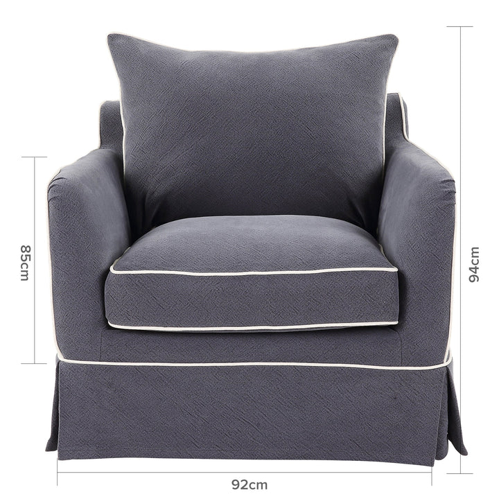 Armchair Slip Cover - Noosa Navy with White Piping - OneWorld Collection