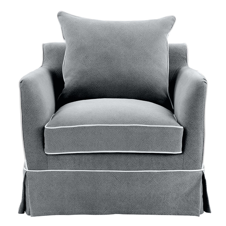 Noosa Hamptons Armchair Grey W/White Piping