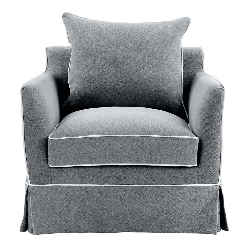 Slip Cover Only - Noosa Hamptons Armchair Grey W/White Piping