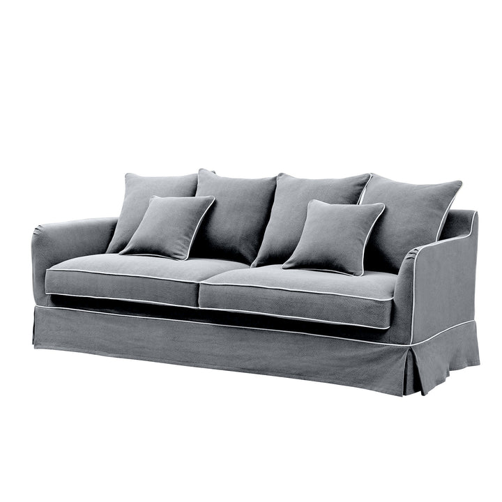 Noosa Hamptons 3 Seat Sofa Grey W/White Piping