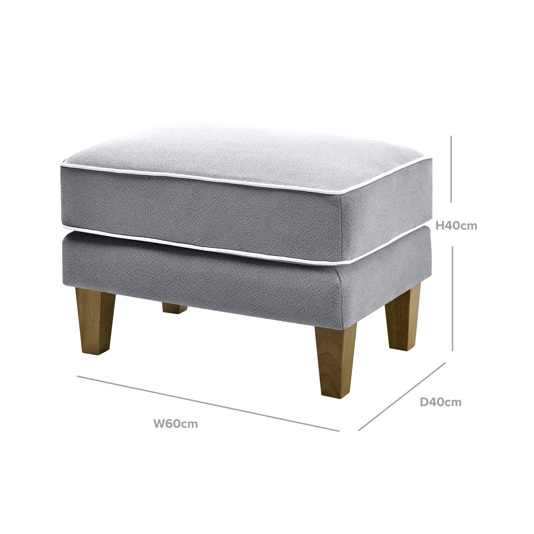 Bondi Hamptons Ottoman Grey W/White Piping