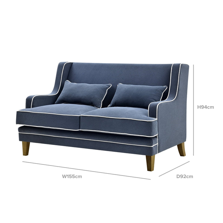 Bondi 2 Seat Sofa Navy With White Piping - OneWorld Collection