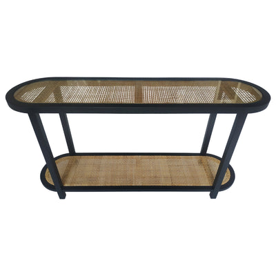 Long Island Rattan Rectangle Curved Edge Console Large Black - OneWorld Collection