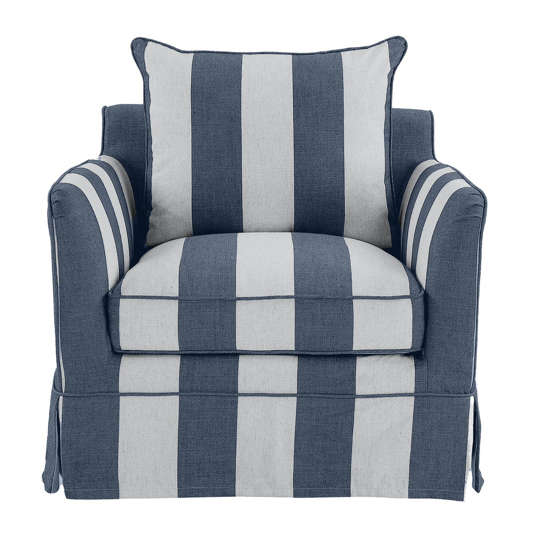 Armchair Slip Cover - Noosa Denim Cream Stripe - OneWorld Collection