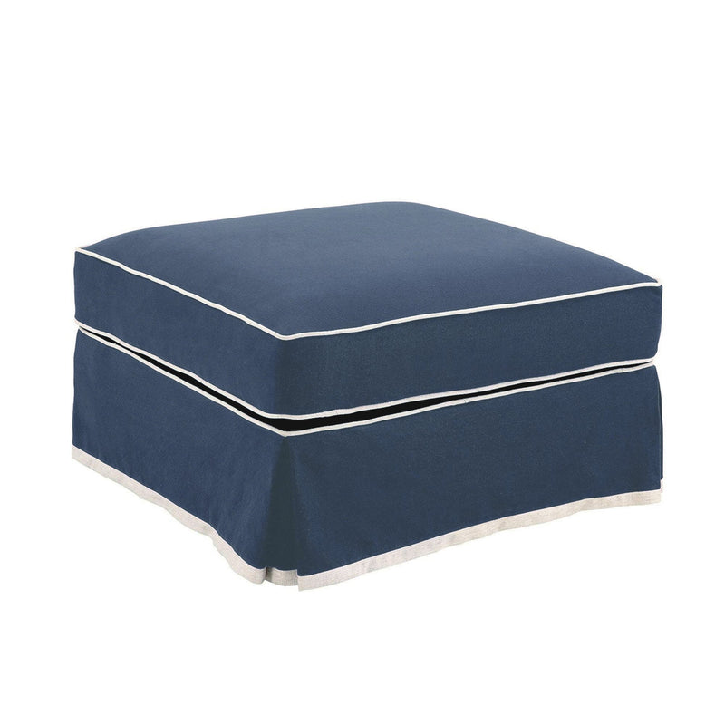 Ottoman Slip Cover - Navy with White Piping - OneWorld Collection