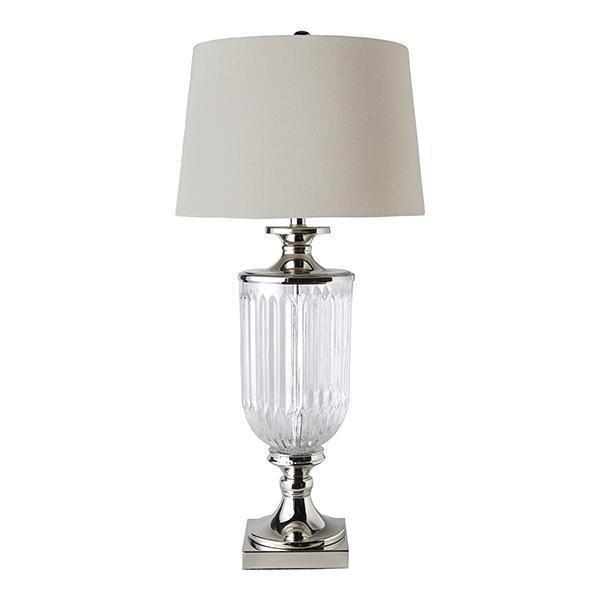 Glass Nickel Lamp W Nat Linen Shade - OneWorld Collection