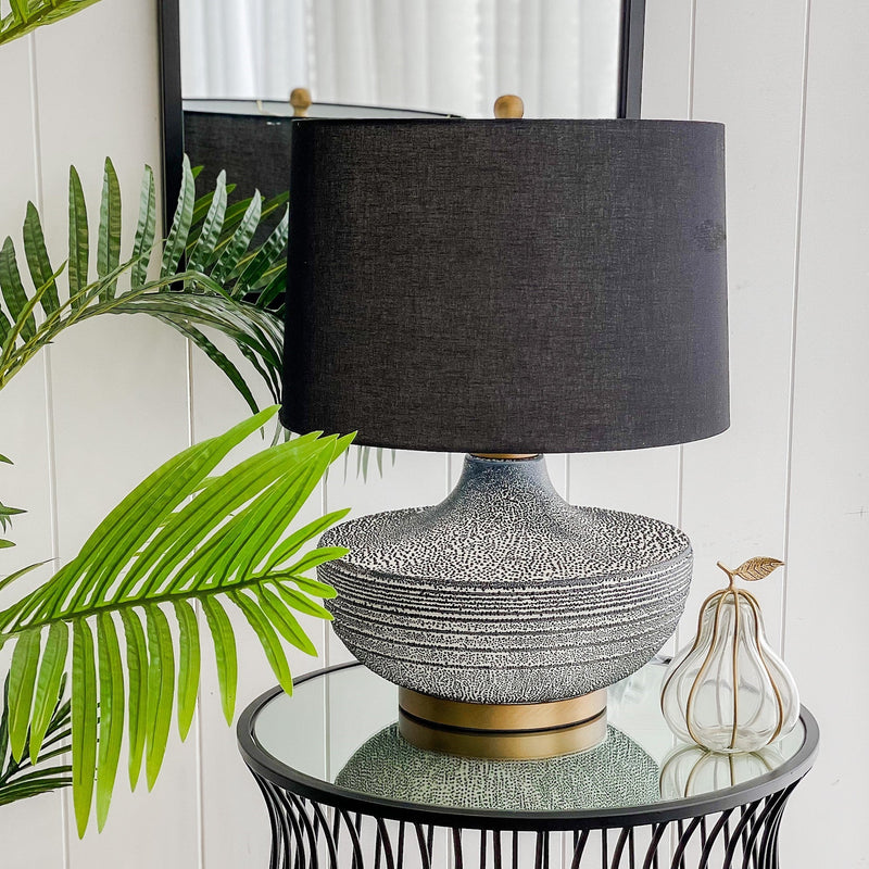 Amira Black Bubble Ceramic Lamp with Black Linen Shade - OneWorld Collection