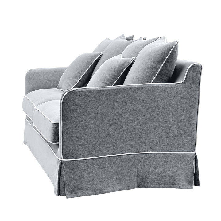 Noosa Hamptons 3 Seat Sofa Grey W/White Piping