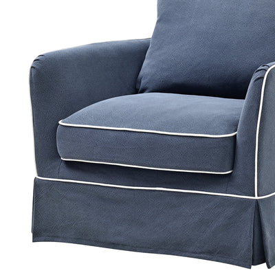 Armchair Slip Cover - Noosa Navy with White Piping - OneWorld Collection