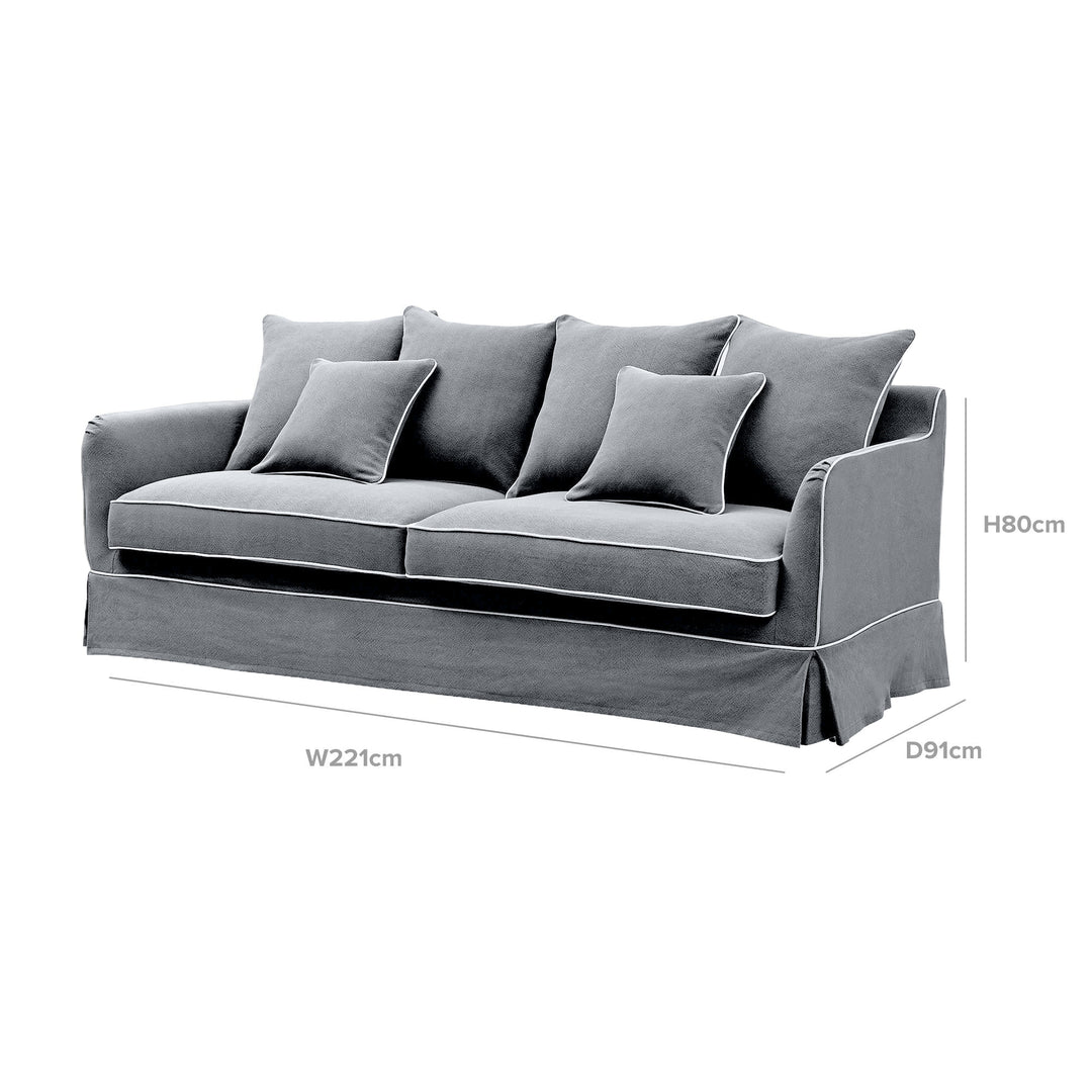 Noosa Hamptons 3 Seat Sofa Grey W/White Piping