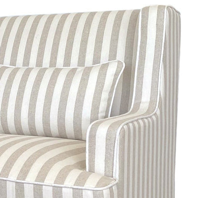 Bondi Hamptons 2 Seat Sofa Natural Stripe W/White Piping Linen Blend