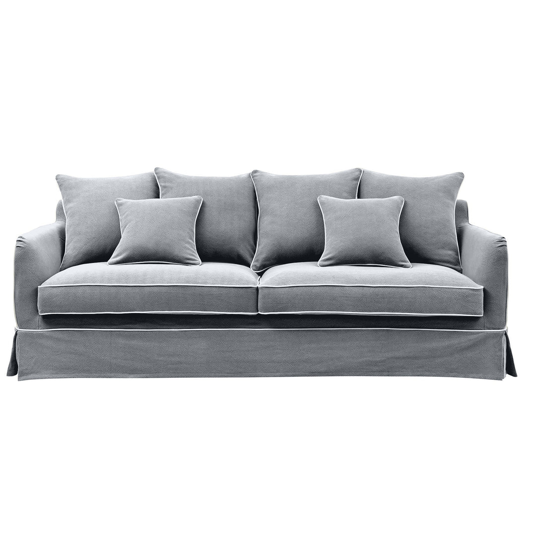 Slip Cover Only - Noosa Hamptons 3 Seat Sofa Grey W/White Piping