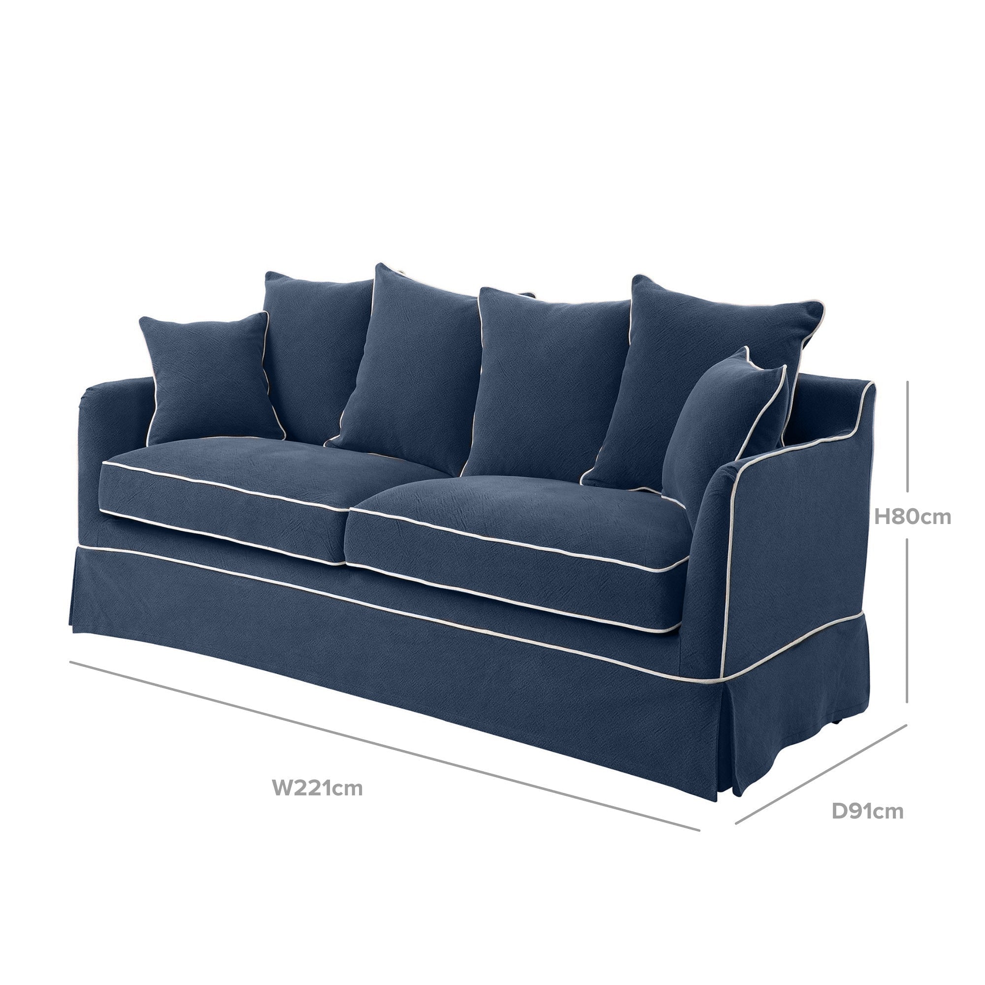 Noosa 3 Seat Sofa in Navy Linen W Piping OneWorld Collection OneWorld Collection