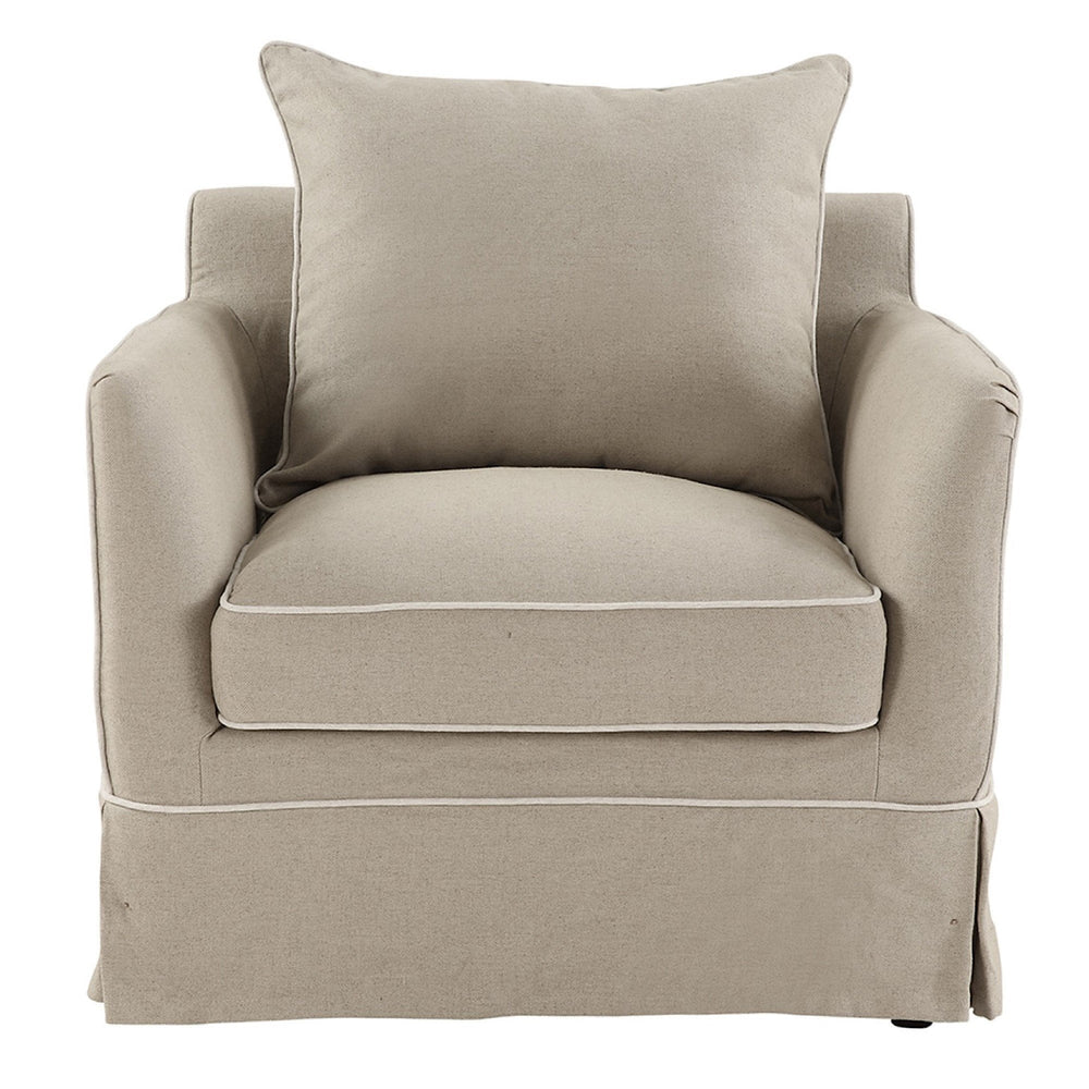 Armchair Slip Cover - Noosa Natural with White Piping - OneWorld Collection