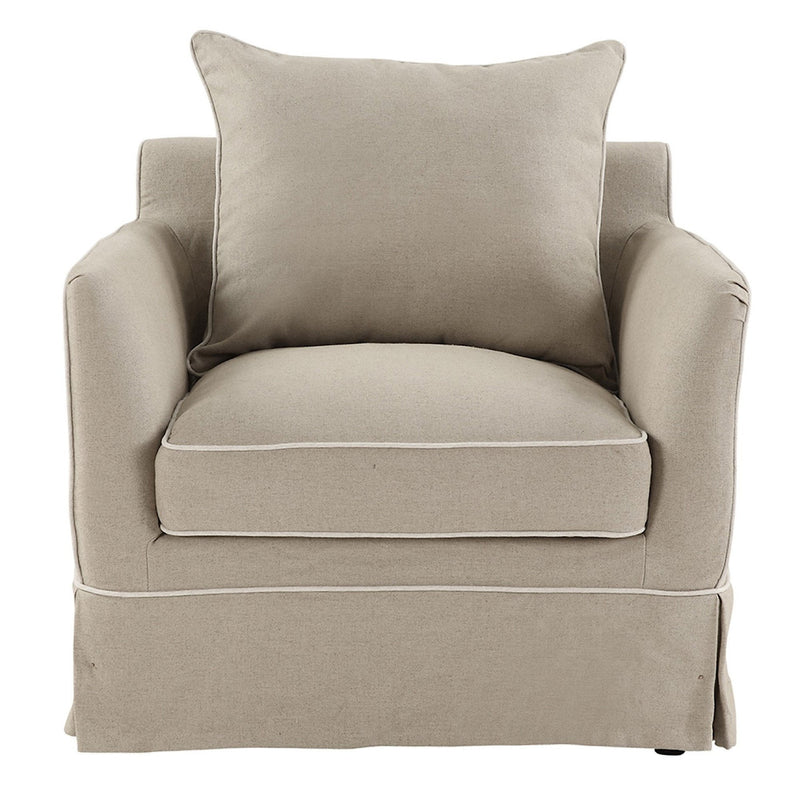 Armchair Slip Cover - Noosa Natural with White Piping - OneWorld Collection