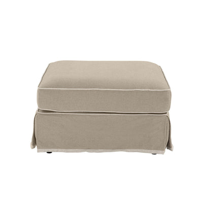 Ottoman Slip Cover - Noosa Natural with White Piping - OneWorld Collection