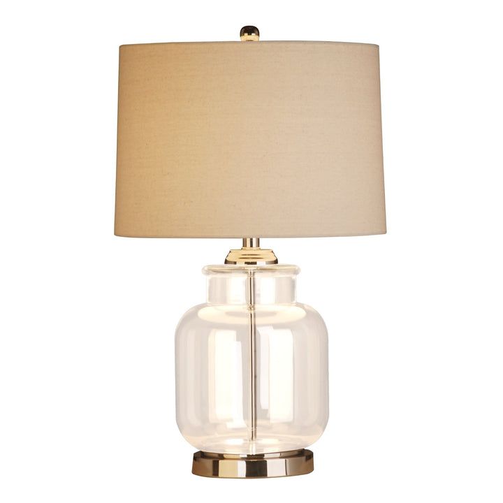 Regency Nickel and Glass Table Lamp with Natural Linen Shade - OneWorld Collection