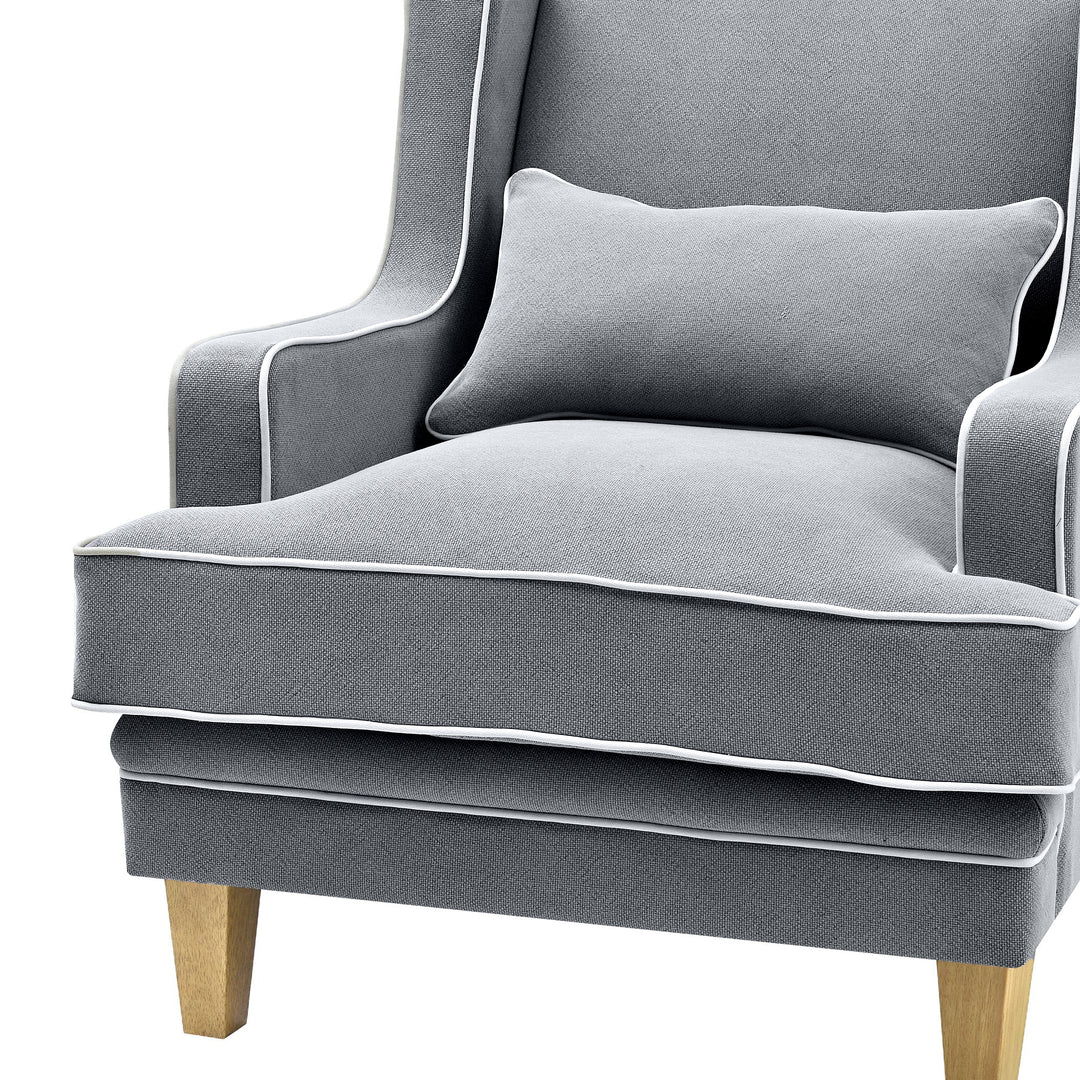 Bondi Hamptons Armchair Grey W/White Piping