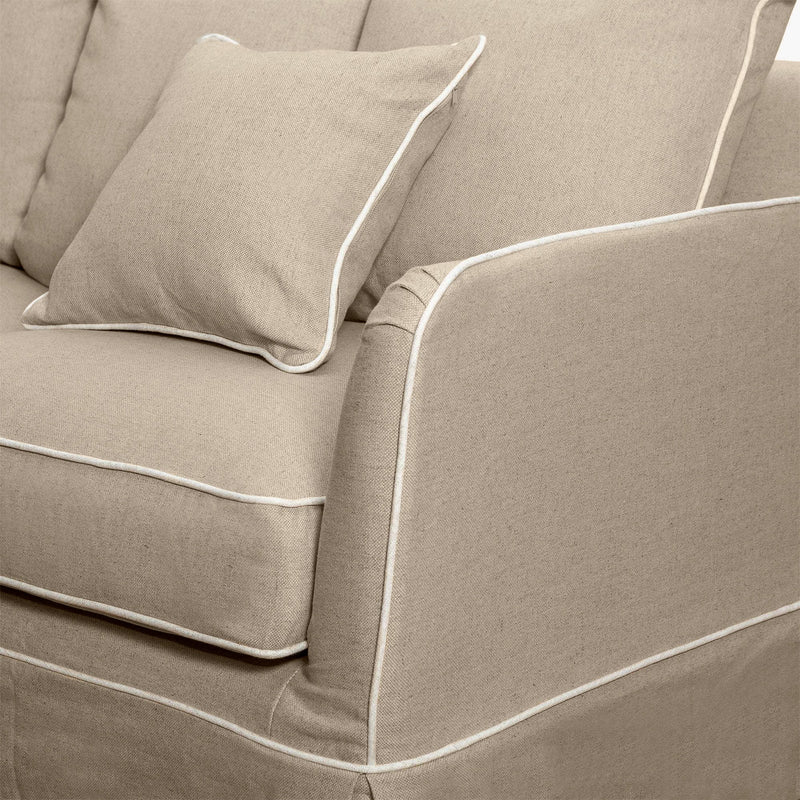 2 Seat Slip Cover - Noosa Natural with White Piping - OneWorld Collection