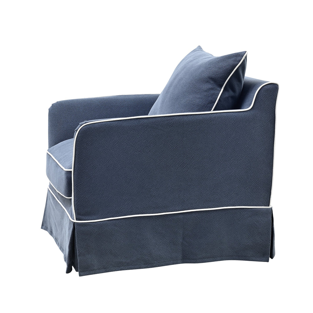 Armchair Slip Cover - Noosa Navy with White Piping - OneWorld Collection