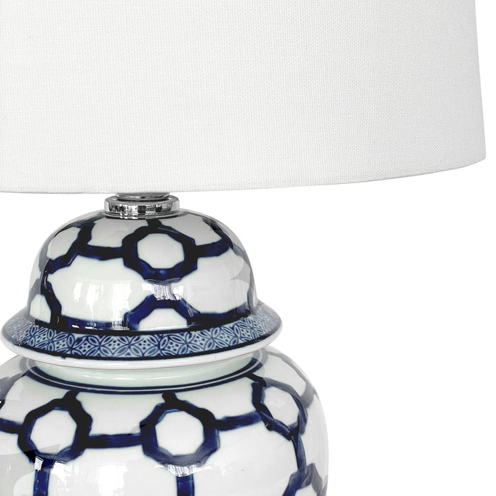 Lucca Small Blue & White Jar Shaped Lamp W/ Shade - OneWorld Collection