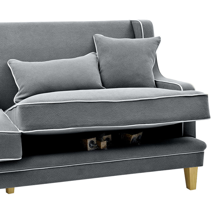 Bondi Hamptons 3 Seat Sofa Grey W/White Piping