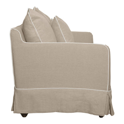 2 Seat Slip Cover - Noosa Natural with White Piping - OneWorld Collection