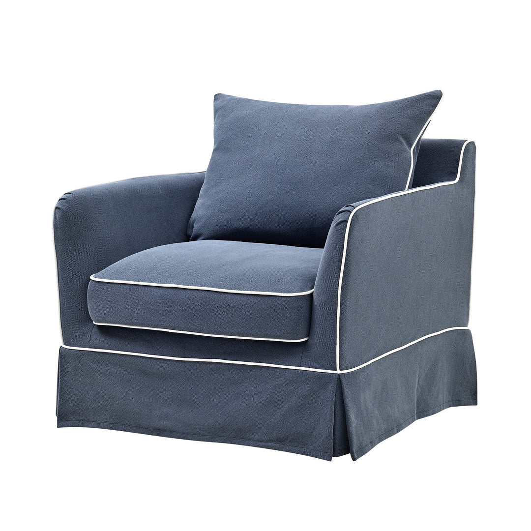 Armchair Slip Cover - Noosa Navy with White Piping - OneWorld Collection