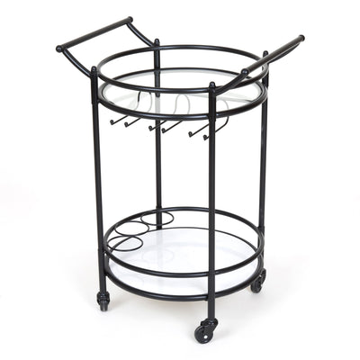 Round Marble Shelves Bar Trolley Black - OneWorld Collection
