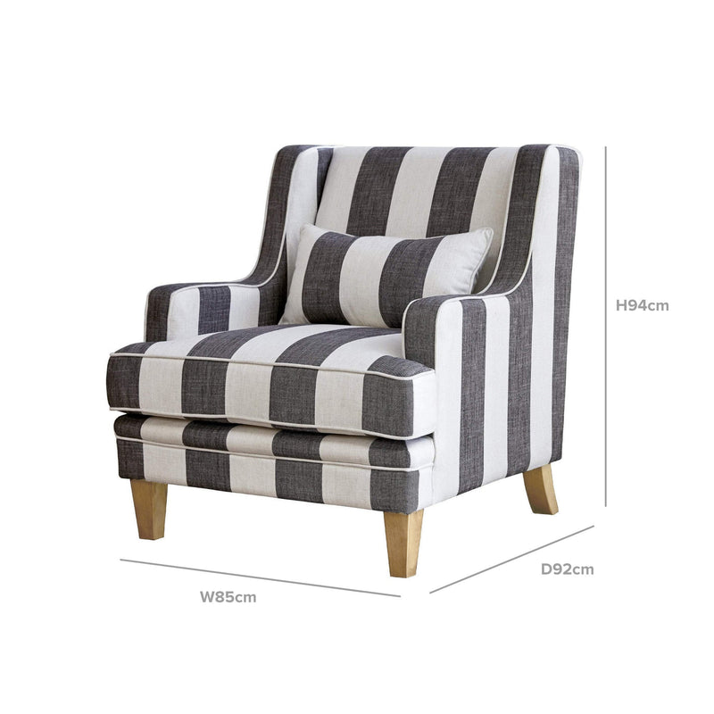 Bondi Hamptons Armchair Grey/Cream Stripe Linen Blend