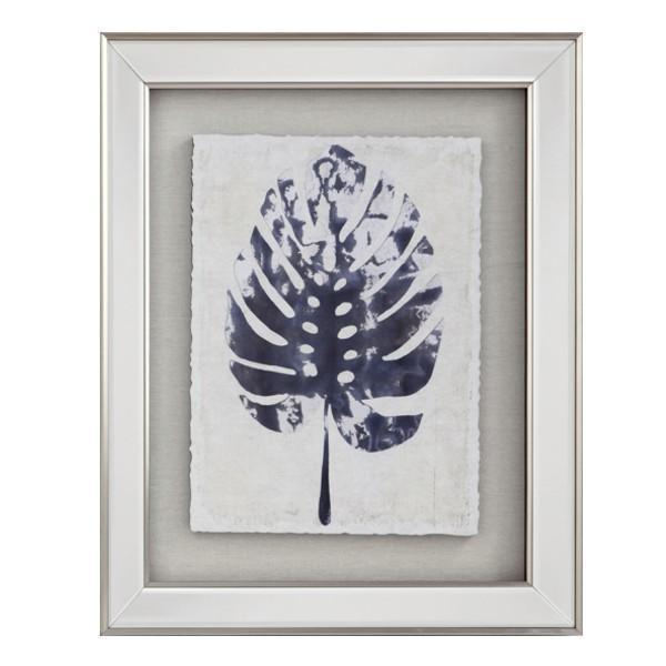 Blue Monsteria Print W/Mirrored Frame - OneWorld Collection