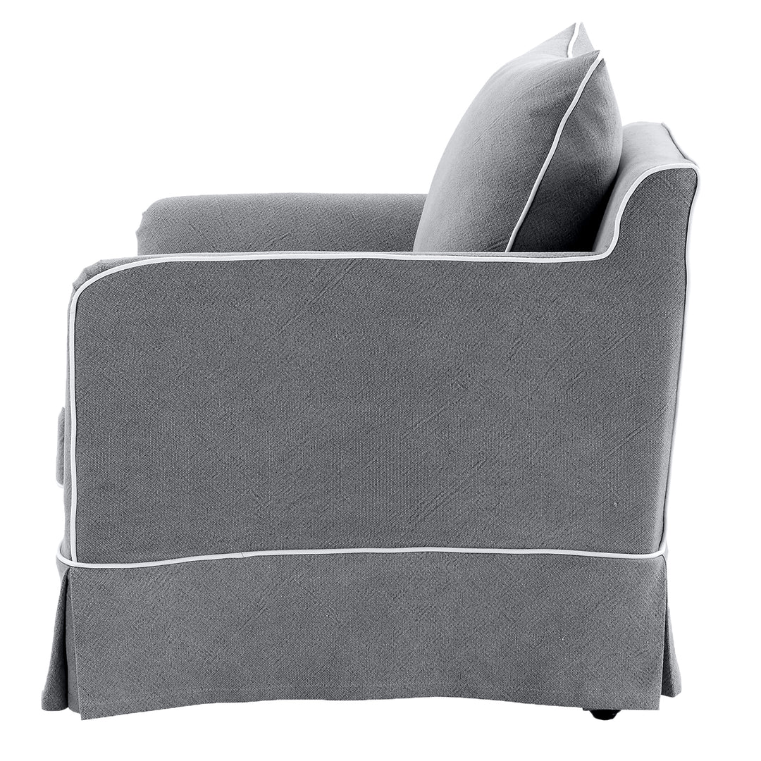 Slip Cover Only - Noosa Hamptons Armchair Grey W/White Piping