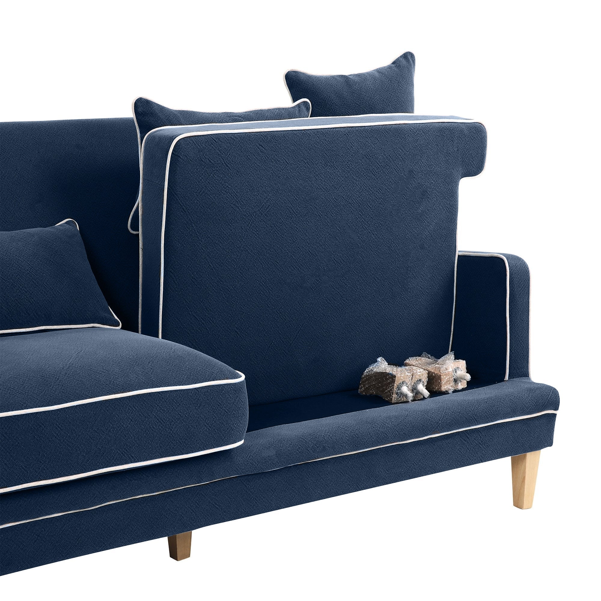 Bondi Hamptons 3 Seat Sofa Navy W White Piping OneWorld Collection