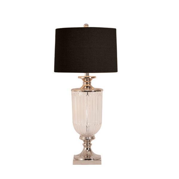 Glass Nickel Lamp W/Black Linen Shade - OneWorld Collection